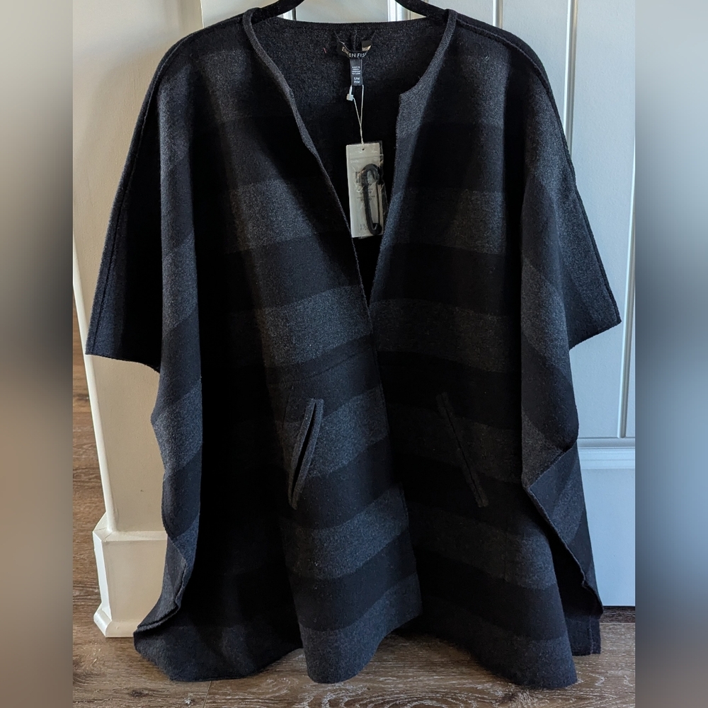 Eileen Fisher Charcoal and Black Striped Cape